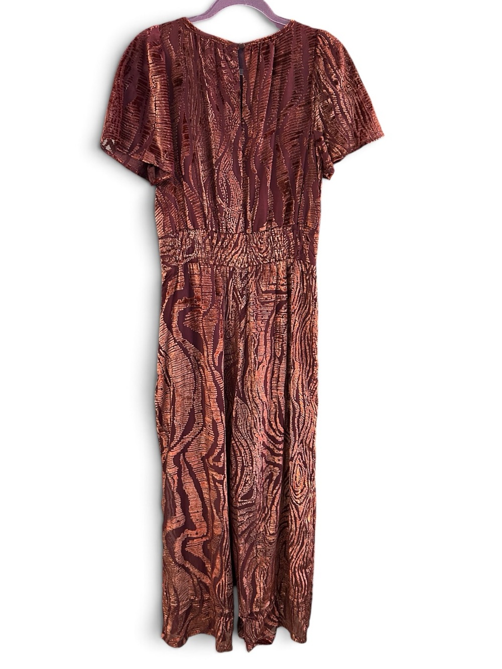Anthropologie NWT Somerset Jumpsuit Velvet Burnout Edition Size M Deep Burgandy - Picture 4 of 9